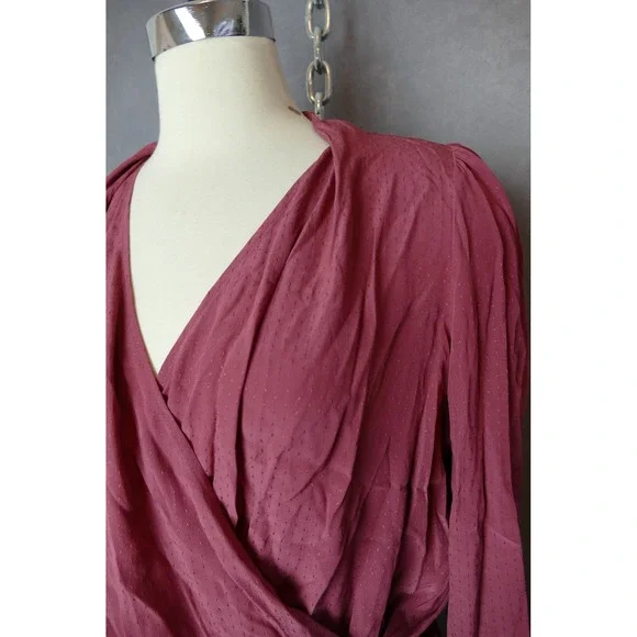 Sezane Abelia Wrap Blouse Top Burgundy‎ Plum Long Sleeve Size 36 Dot Print